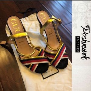 🔸Gucci Gold laminated leather Heels🔸